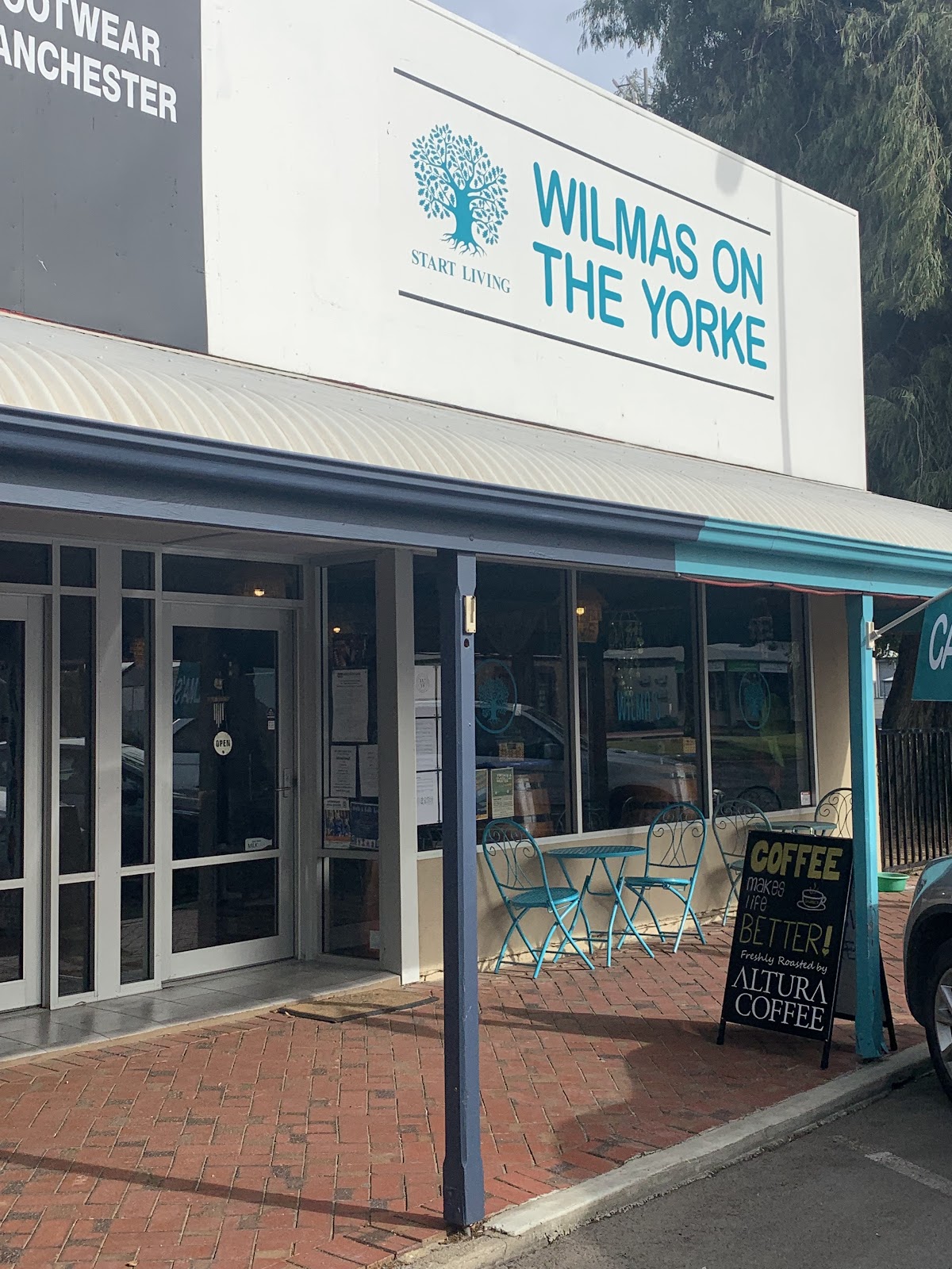 The Wilmas on the Yorke shopfront with its teal sign